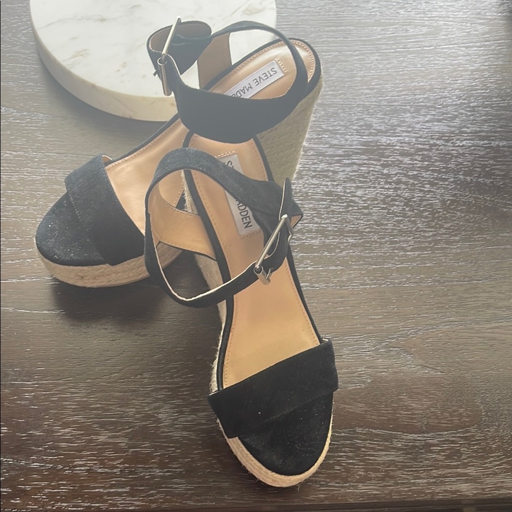 Steve Madden Santorini Black Espadrille Wedges